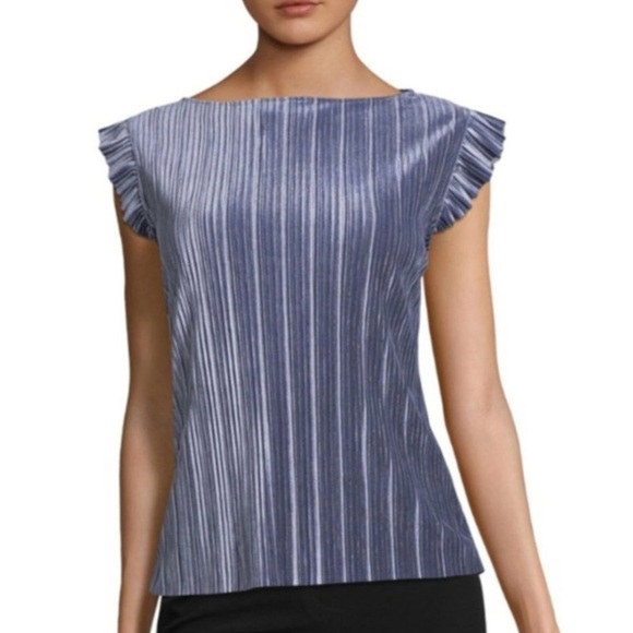 Worthington Tops - *SOLD* Worthington Pleated Sleeveless Velour Ruffle Cap Sleeve Top